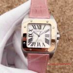 Swiss Quality Cartier Santos 100 Replica Watch 2-Tone Rose Gold Pink Leather Strap